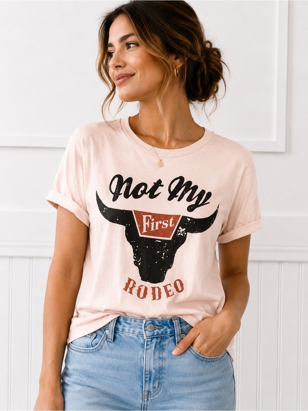 Women's Light Peach 'Not My First Rodeo' Graphic Tee